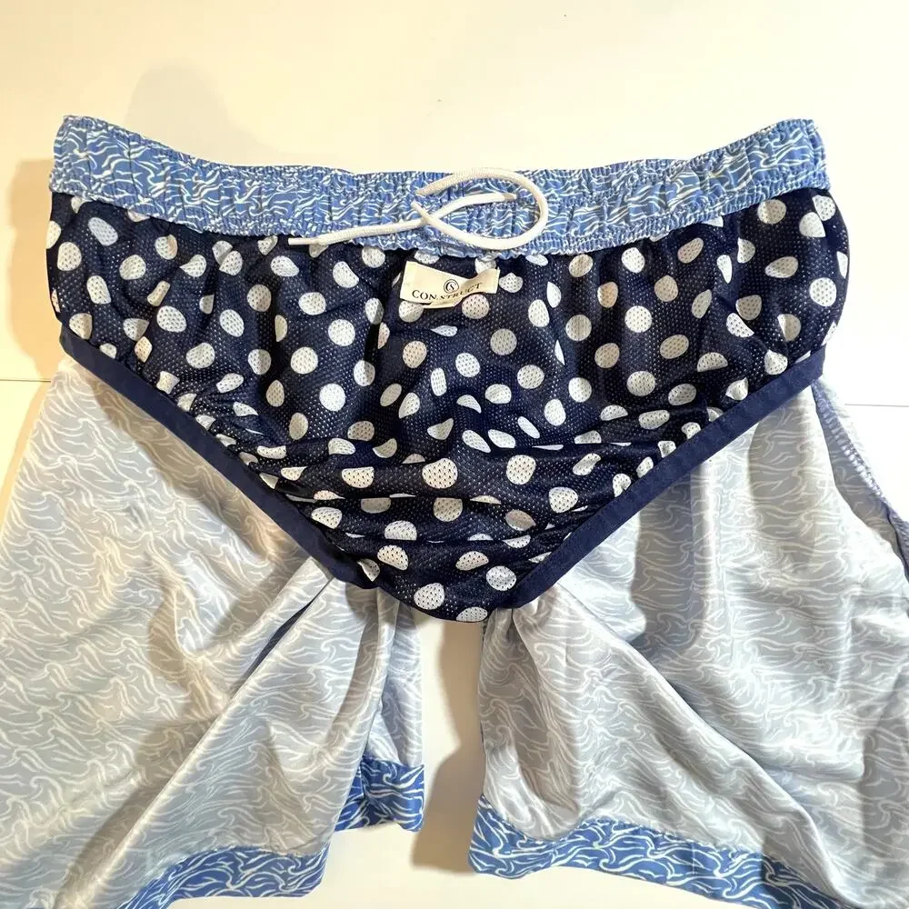 Con.Struct Tidal Wave Print Swim Shorts Blue White Mens Large Beach Pool Lake